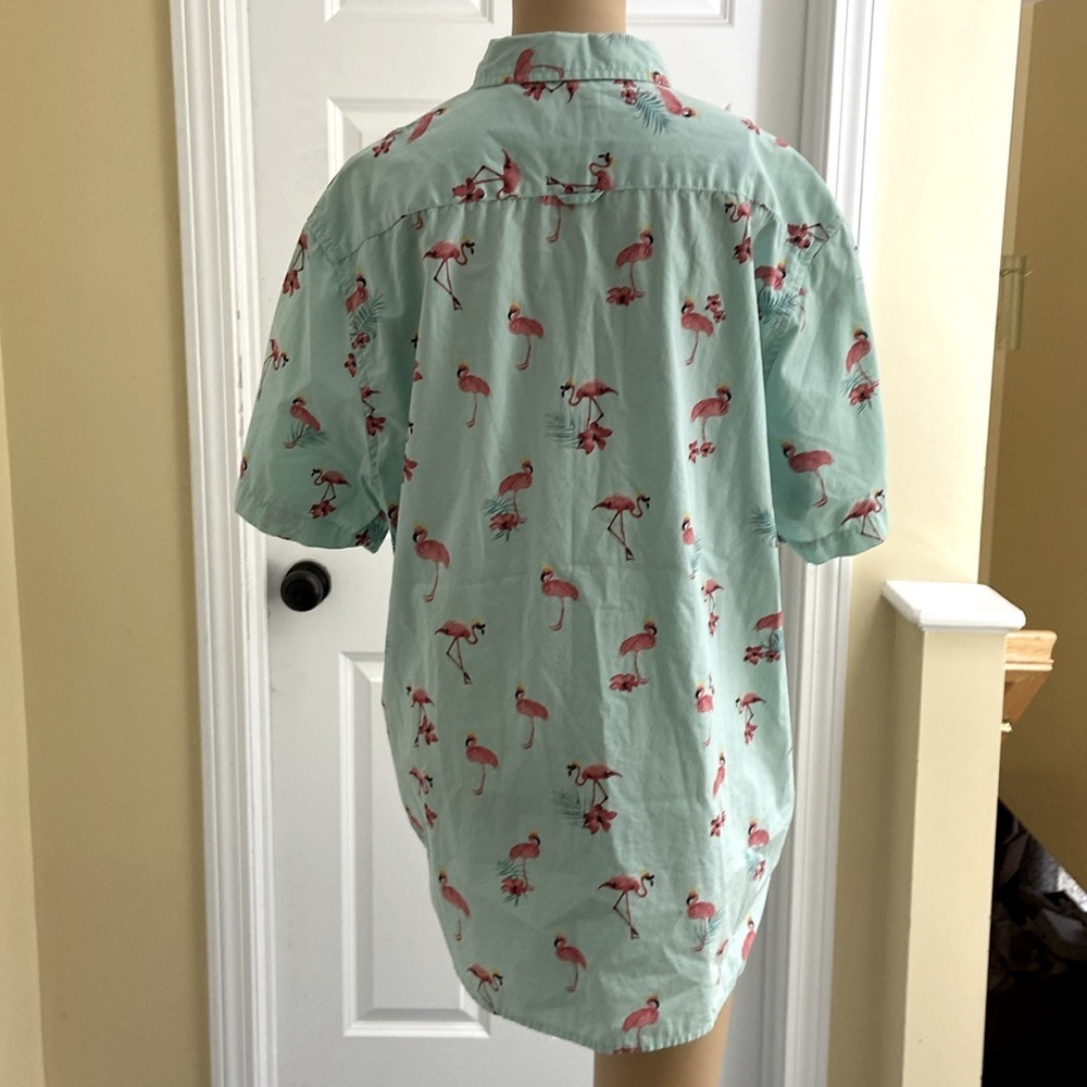 Denim & Flower light turquoise/sea green? flamingo button up size XL slim fit - Picture 2 of 10